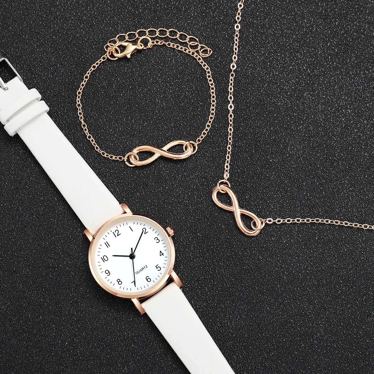 3pcs/set Women Leather Simple Quartz Watch with Number 8 Bracelet Necklace Set 2