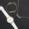 3pcs/set Women Leather Simple Quartz Watch with Number 8 Bracelet Necklace Set 2