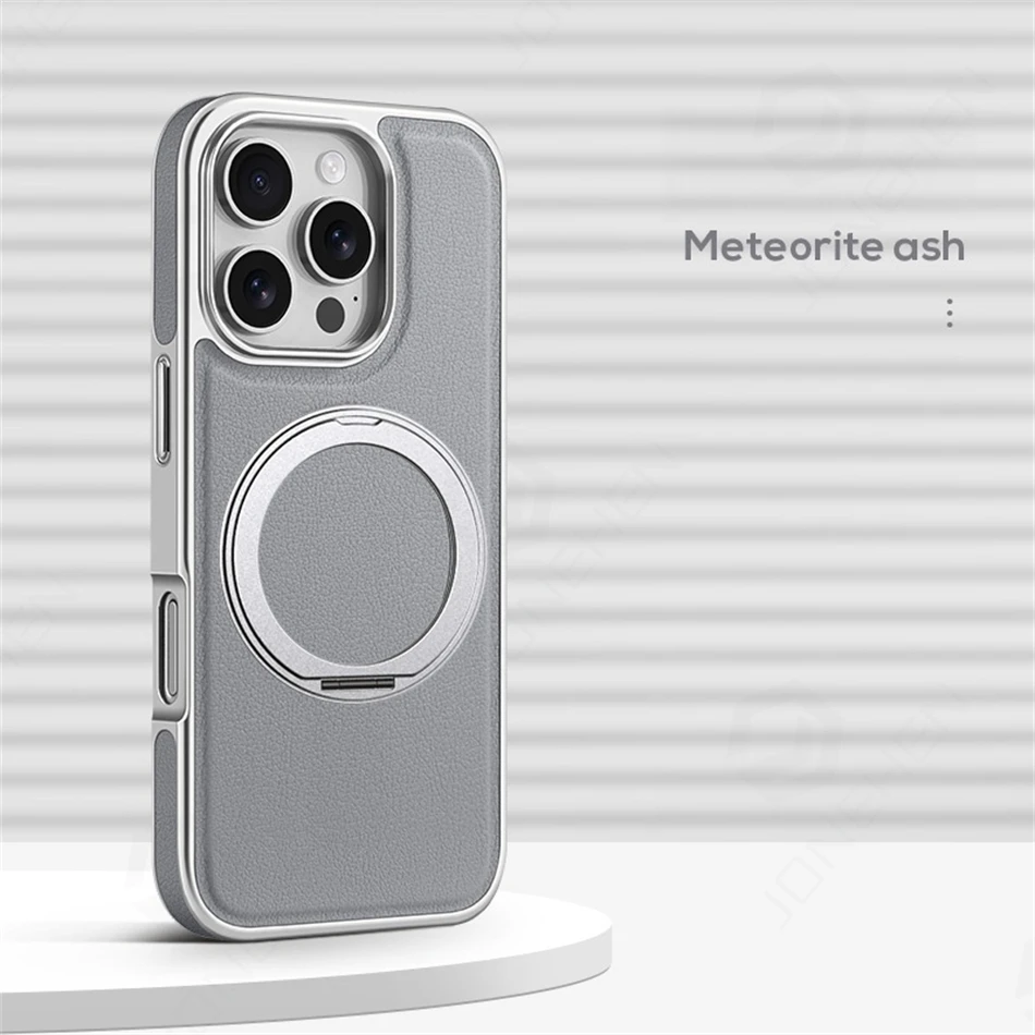 Retro Leather Magnetic Kickstand Cover with 360° Metal Bracelet Holder and Soft Bumper