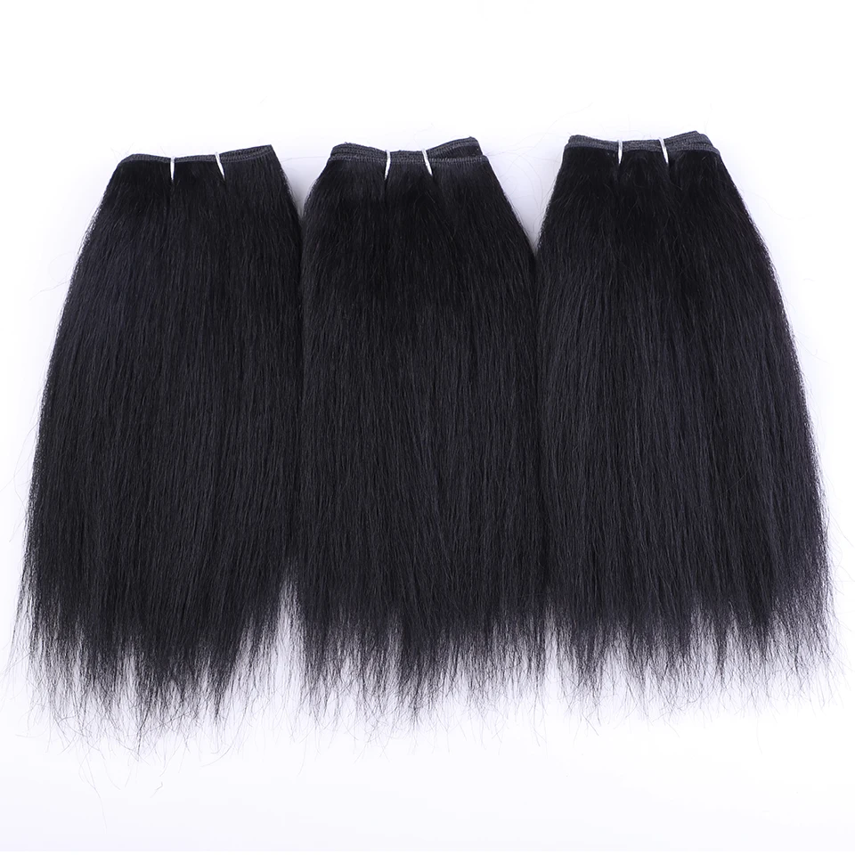 Debut Peruvian 3Pcs Kinky Straight Weaving Bundles Nature Black And Brown 4# Short Yaki Straight Bundles Full End Remy Hair 4