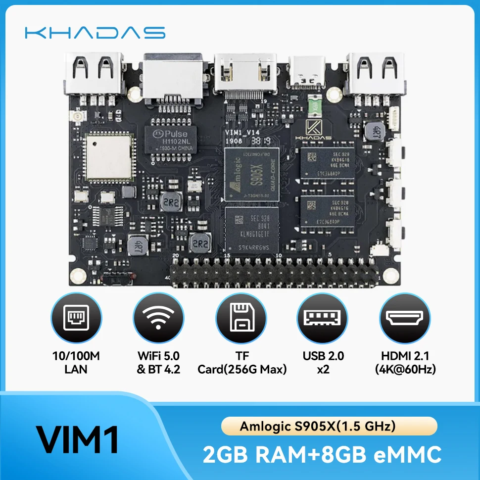 Khadas VIM1 Basic Single Board Computer Amlogic S905X Quad Core Development Board  ARM 64bit Cortex-A53 WiFi AP6212 BT4.2 2+8GB