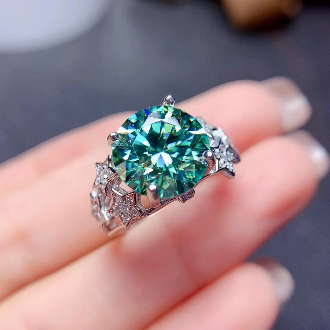 925 Sterling Silver 5 Carat Moissanite Ring Ladies Wedding Green Moissanite Ring Anillos De Matrimonio Pareja En Oro 14 K