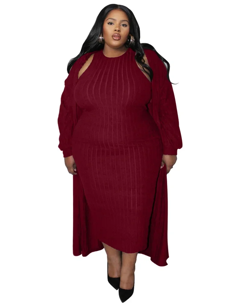 Wmstar Plus Size Dress Sets 2 Piece Outfits  Maxi Dresses Out Wear Coat Cloak Sexy Matching Suit Fall Wholesale Dropshipping