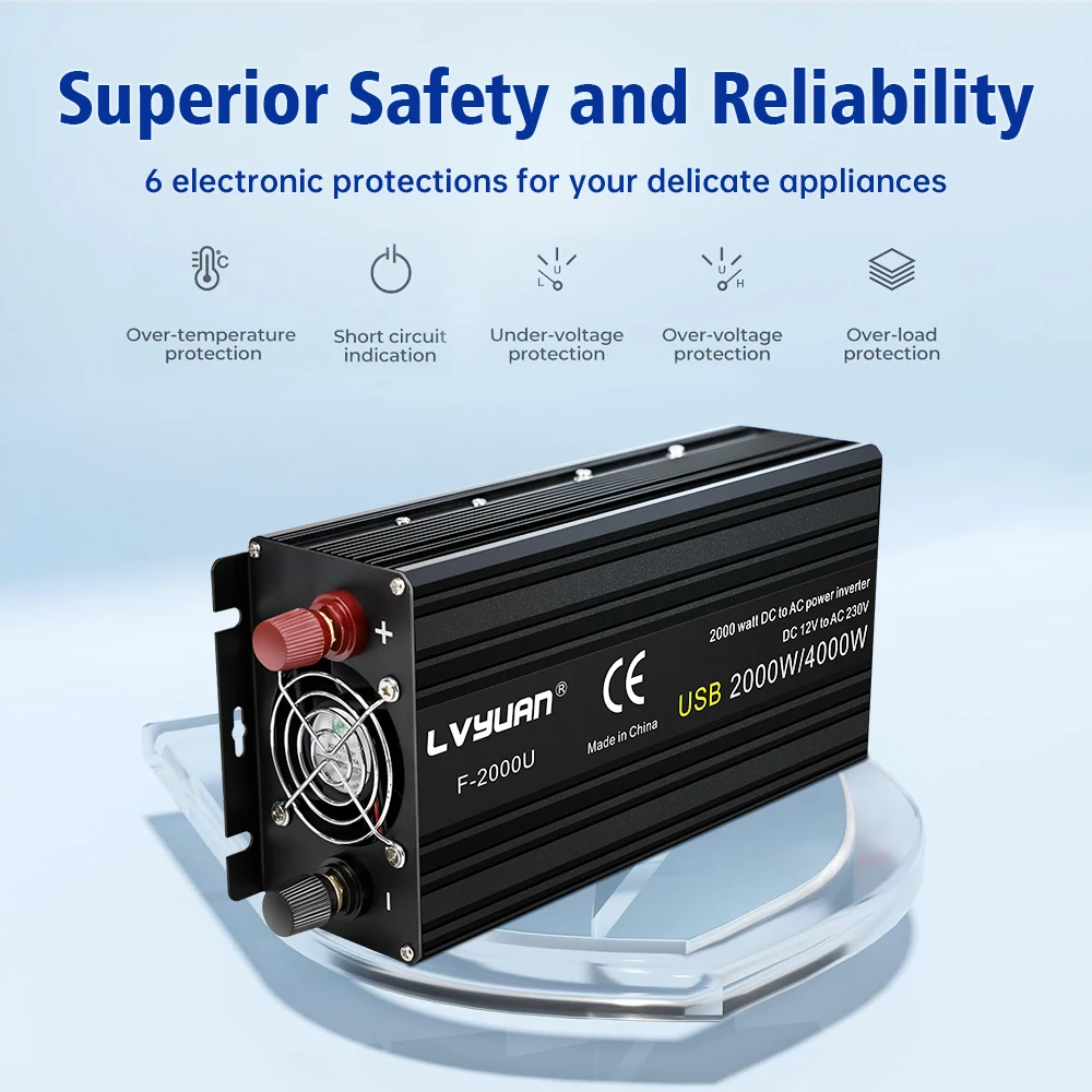 Solar Inverter Vehicle Inverter Car Converter Inverter Car Inverter Car Power Converter Power Inverter Car Inverter 12V 220V Power 500W/1500W/2000W/2600W/3000W Converter EU Socket 12 Volts auto Inversor12v 220 v Transformer Solar