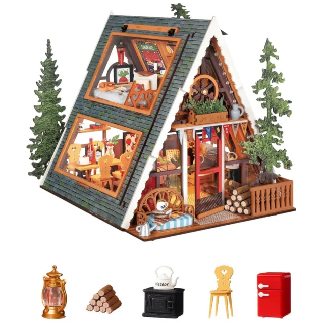 Robotime Rolife DIY Miniature House Kit A-Frame Cabin 3D Wooden Puzzle