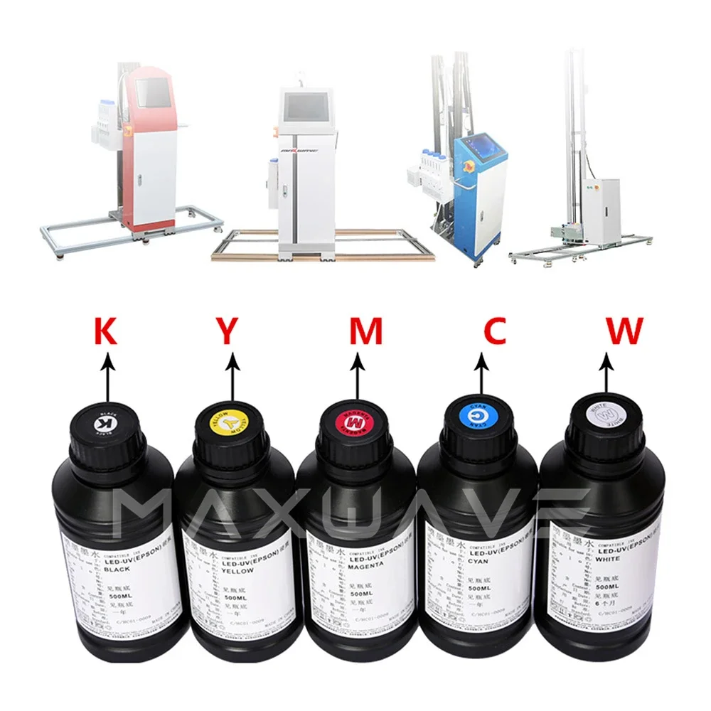 Epson LED UV Ink 500 ml*5 colors (CMYKW) for UV Vertical wall printer for metal, acrylic, leather, wood, glass