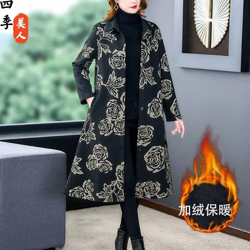 2023 Autumn/Winter New Plush Trench Coat For Middle-aged Women and Mothers Fashionable Age Reducing Fitting Long Coat For Women
