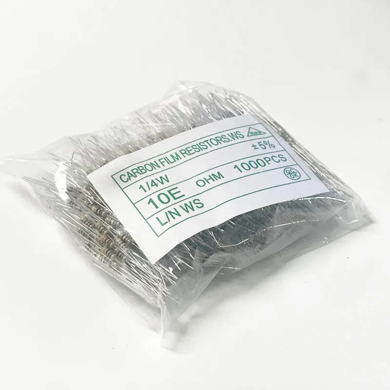1000pcs 1/4W 5% Carbon Film Resistor 1R ~ 10M 0R 10R 100R 220R 330R 1K 2.2K 3.3K 4.7K 10K 22K 47K 100K 1M