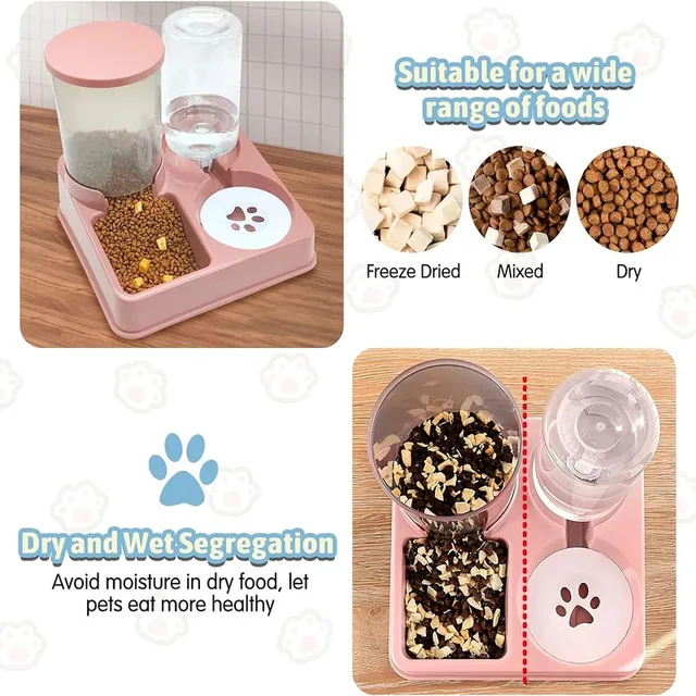 2026 Automatic Cat Feeder Water Dispenser Set, 2 In 1 Tilted Automatic Pet Food And Water Feeder Gravity Food Feeder and Waterer 5
