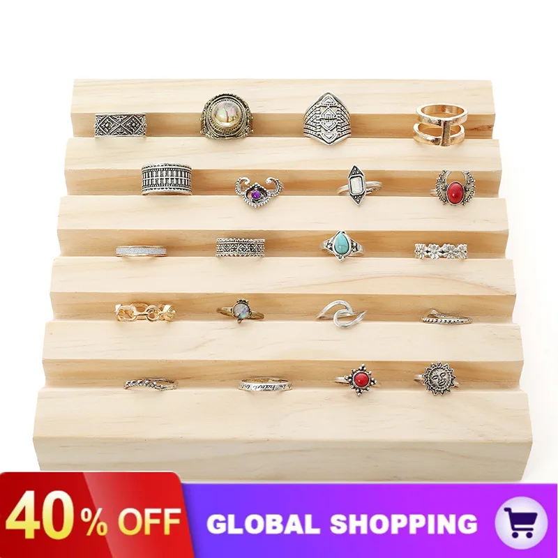 2022 New Solid Wood Pull Groove Ring Rack Jewelry Storage Tray Counter Display Ring Shelf Props Display Jewelry Display Rack