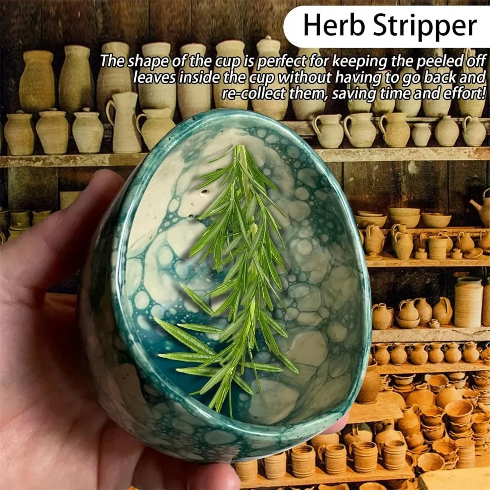 Pottery Herb Stripper Bowl, New Herb Stripper Bowl Ceramic Pottery, Handmade Ceramic Peeling Cup for Coriander, Vegetables