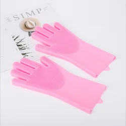 Multipurpose Silicone Cleaning and Bathing Gloves with Soft Bristles (Pink)