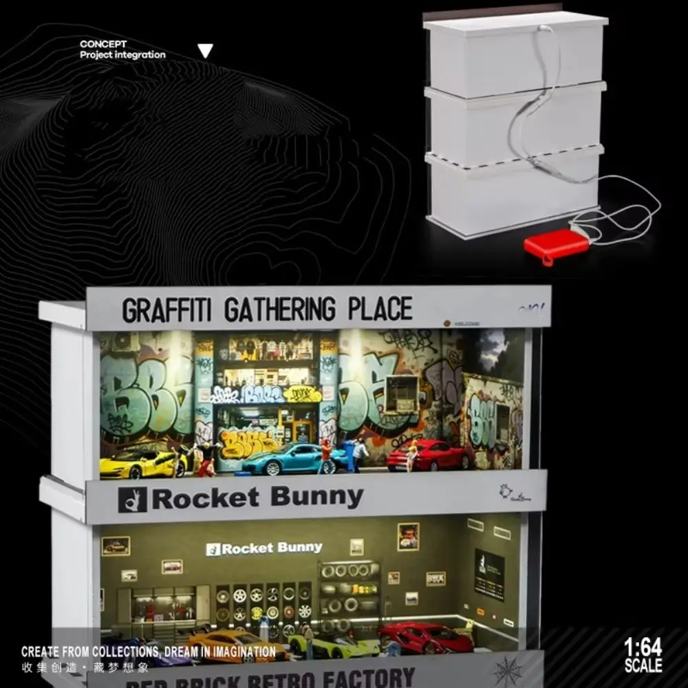 1/64 Scale Garage Scene Model Simple Assembly Lighting Version Parking Lot Model Simulation Miniature Car Model Display Box