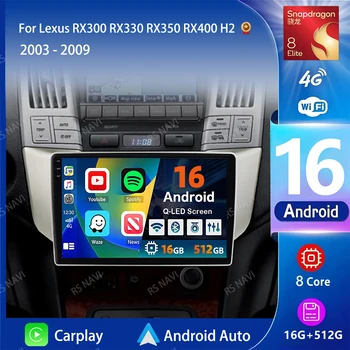 Radio para Auto Android 16 con wifi+4G y Carplay para Lexus RX300 RX330 RX350 RX400H 2003-2009, Navegación GPS, Reproductor Estéreo Multimedia 1