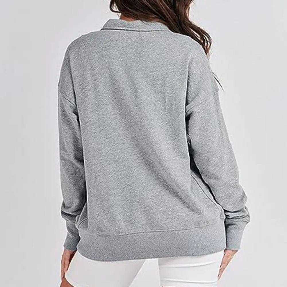 

Features: Women's pullover sweatshirt, solid color, long sleeves, buttons, relaxed fit. Daily wear, date, festival