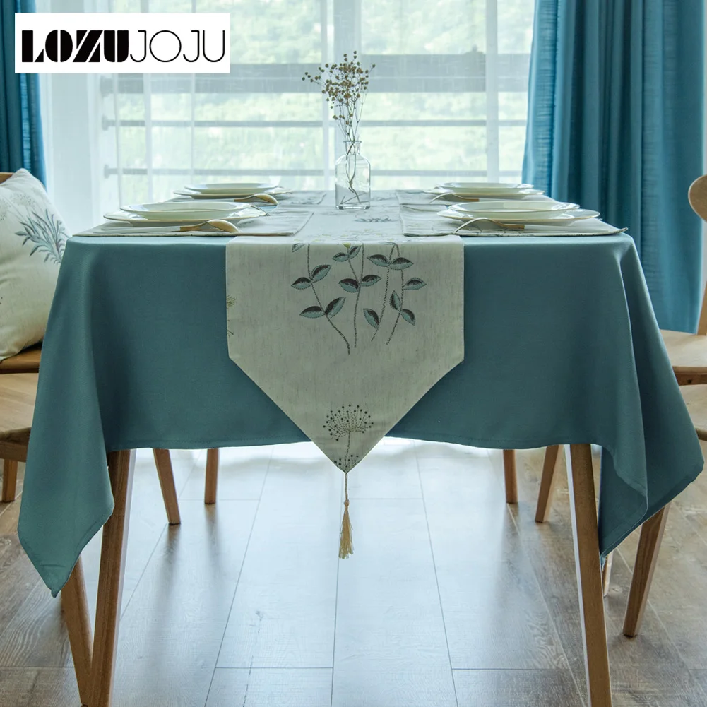 

LOZUJOJU современный цветочный льняной Печатный растительный синий обеденный стол, скатерть с кисточками, ткань для украшения стола, 1 шт.