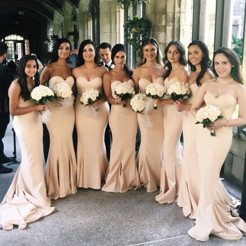 

Plus Size Long Bridesmaid Dresses 2022 Strapless Cheap Brides Maid Dresses Floor Length Wedding Guest Gowns