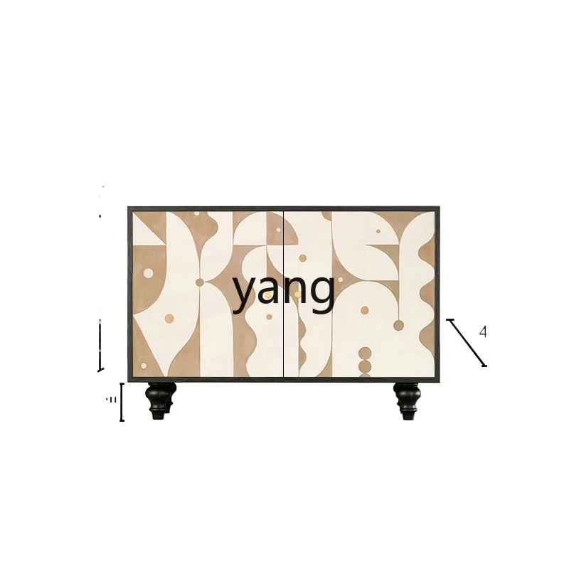 

Yjq Cream Style Abstract Living Room High Foot Cabinet Household Solid Wood Bedroom Tailstock Storage Wall Locker