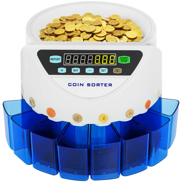 Xindabill Blue Mixed Coin Value Sorter Euro Coin Counter For