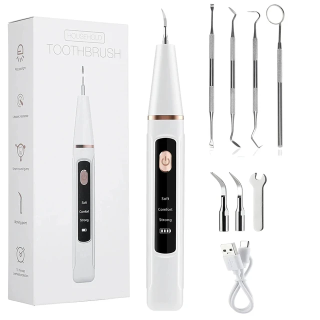 Ultrasonic Dental Calculus Remover And 9D Teeth Whitening Strips Plaque Scaler Tartar Eliminator Electric Tooth Cleaner Set 7