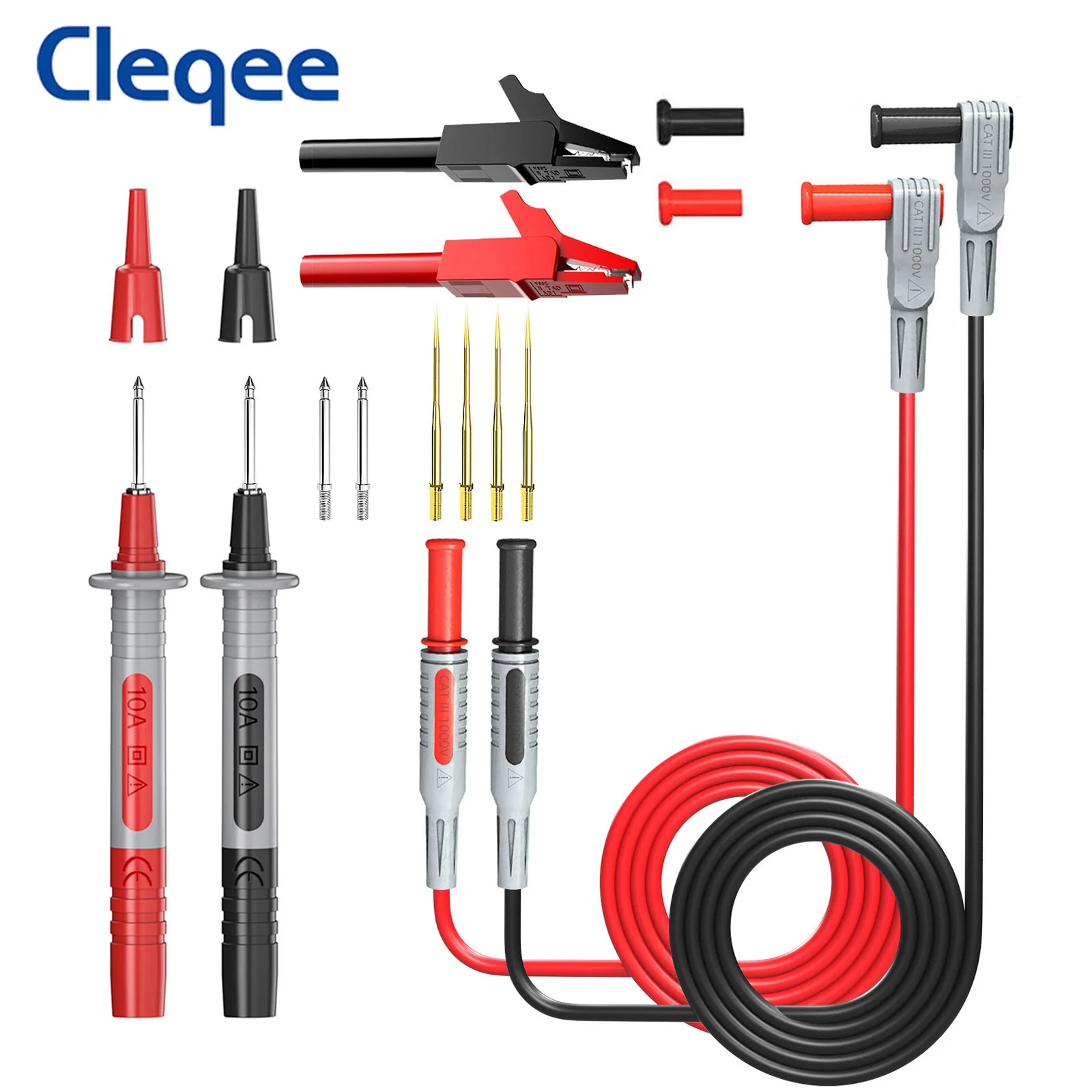 

Cleqee P1300B 16PCS Multimeter Test Leads Kit 4mm Banana Plug+Replaceable Test Probe Needles+Alligator Clips+Test Probe Pens