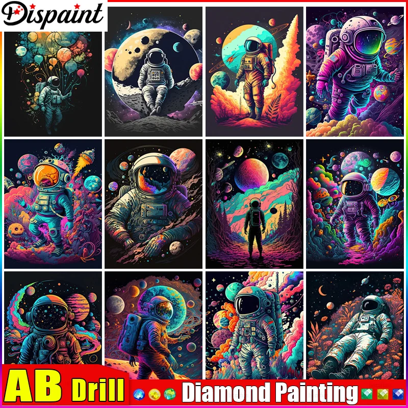 

Алмазная вышивка Dispaint AB 5D «сделай сам», полное отображение «астронавт, лунный пейзаж», картина из квадратных/круглых страз, искусство декора
