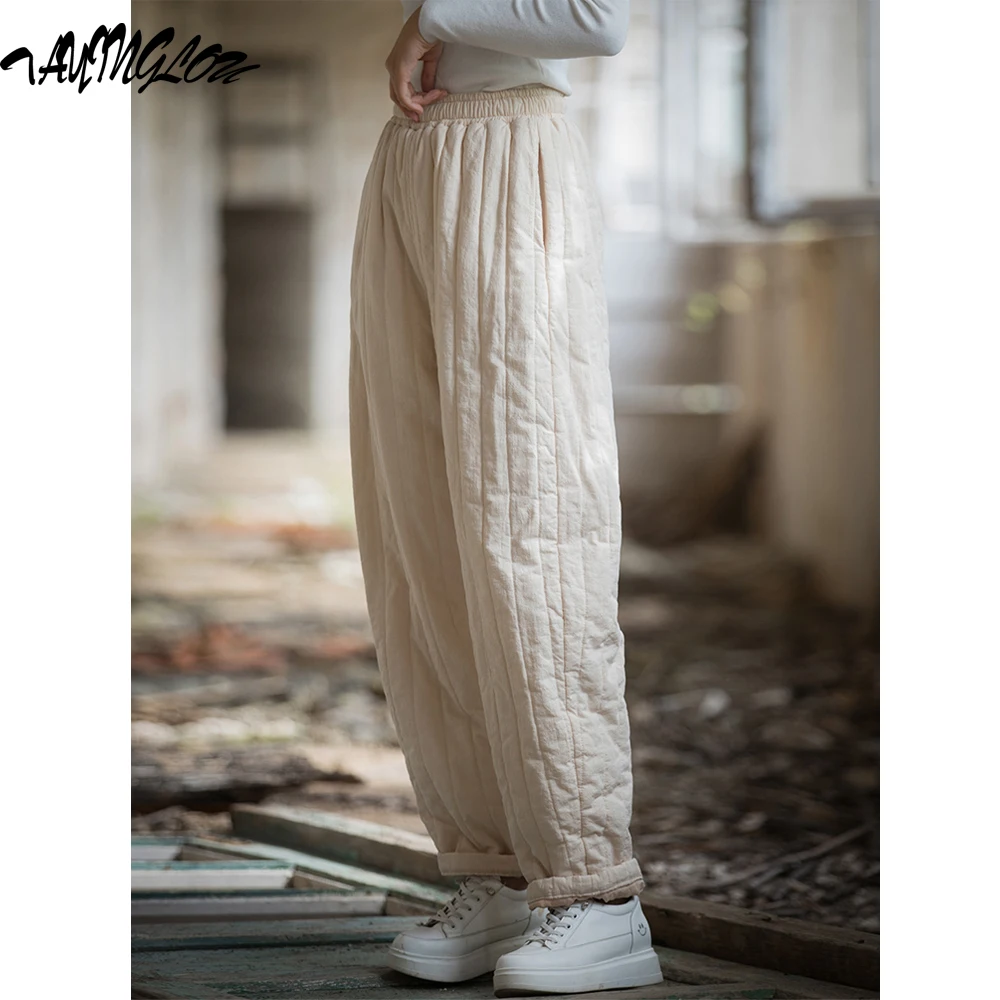 

Pants For Women 2023 Winter Cotton Linen Pant Sandwich Cotton Thickening Warm Casual Trousers Quilted Vertical Grid Trousers