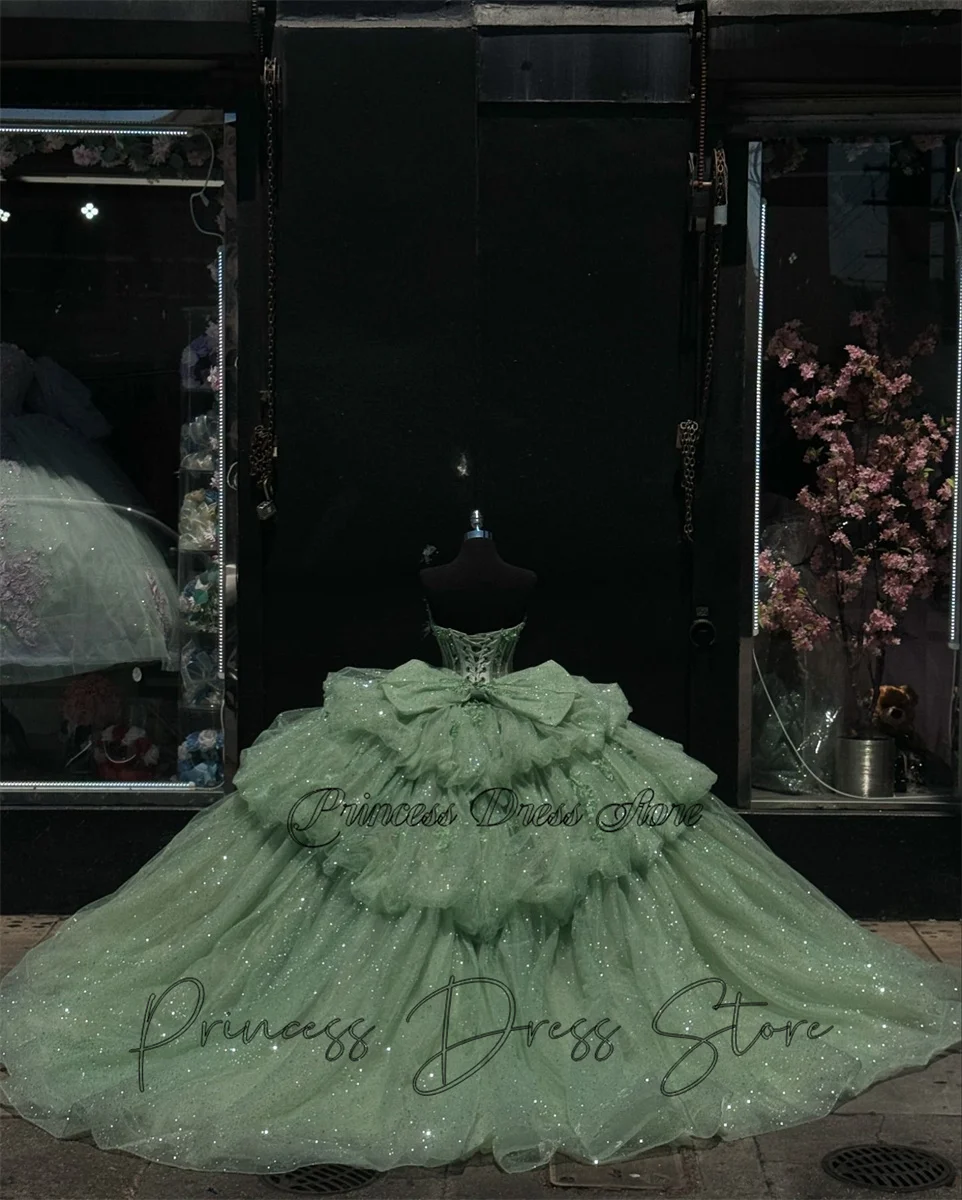 Quinceanera Dress Ball Gown 3D Floral Applique Beaded Bow Corset Sweet 16