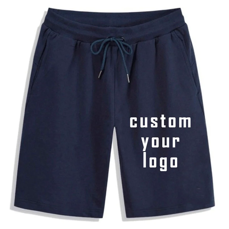 Custom Your Logo Summer Men\'s Shorts Solid Comfortable Loose Streetwear Casual Male Beach Vacation Drawstring Elastic Waist