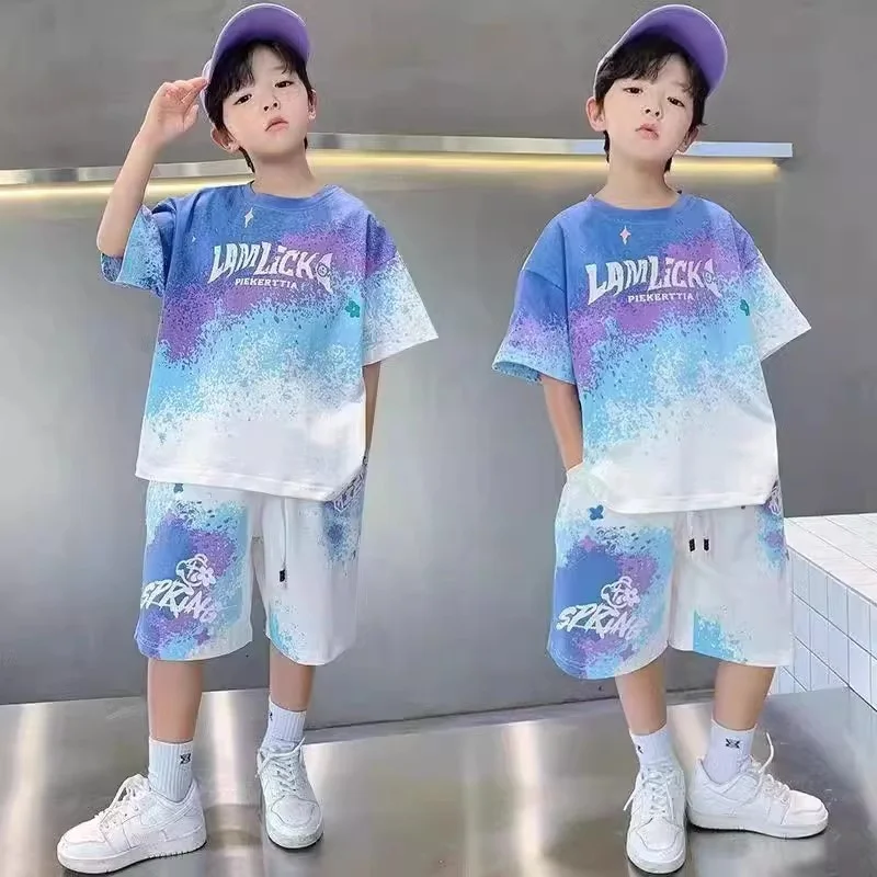 Summer Teen Clothes Sets Boys Gradient T-shirts+Shorts 2 Pcs Big Kids Casual Short Sleeve Suits Children Print Outfits Tracksuit Summer Teen Clothes Sets Boys Gradient T-shirts+Shorts 2 Pcs Big Kids Casual Short Sleeve Suits Children Print Outfits Tracksuit