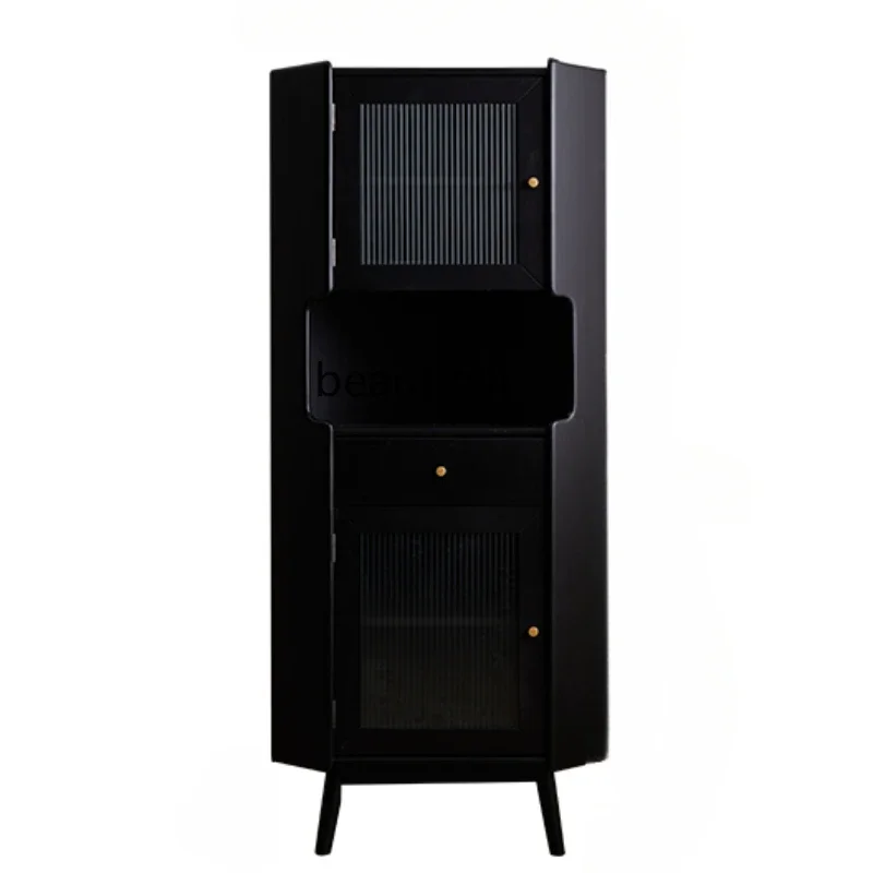 

Solid Wood Living Room Meal Side Rest Corner Cabinet Home Storage Locker Cabinet Black