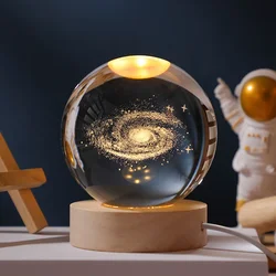 Gift Festival USB LED Crystal Galaxy Night Light - 3D Planetary Moon Lamp - 6cm ball with base (Galaxy)