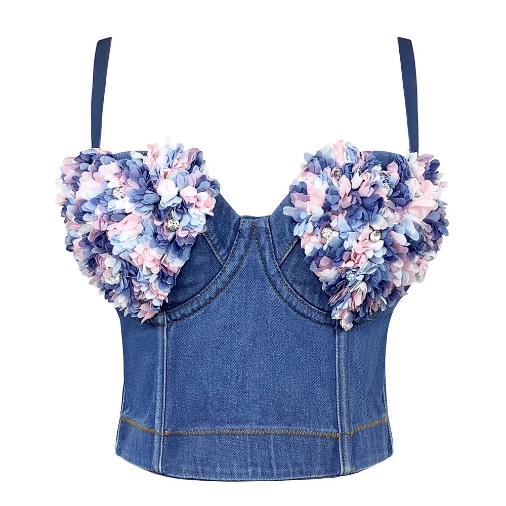 

Women Denim Petal Crop Tops 2023 New Sexy Female Clothes Punk Corset Stage Shaper Camis Bra Tank Top Shirt Party y2k Blusa