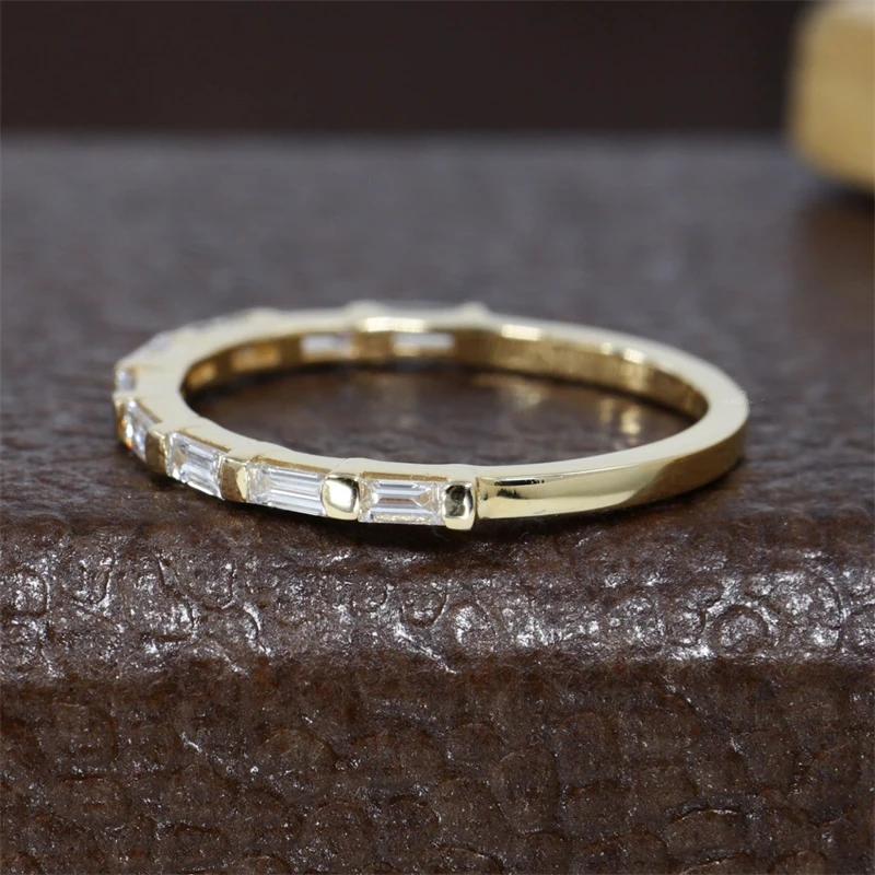 JY Jewelry Lab Diamond Half Eternity Band 18K Yellow Gold 3.0*1.5MM Baguette Matching Ring Gold Ring Wedding Band Ring For Women - Image 3