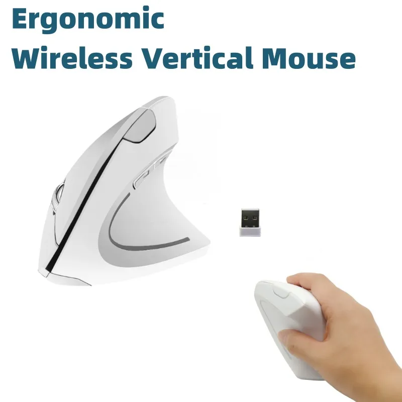Mouse Ergonomico Verticale Wireless, 6 Pulsanti, 800/1000/1200 DPI, Ricevitore USB 2.4GHz, Nero