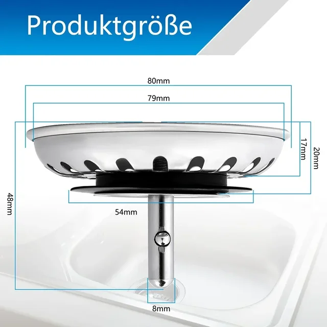 Kitchen Sink Strainer 304 Stainless Steel Water Stopper 80/82/84MM Bathroom Sink Water Filter Plug Basin Drain Sink Accessories 2
