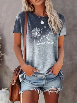 Dandelion Print Women's O-neck T-shirt Urban Street Fashion Women's Loose T-shirt Everyday Casual Elegant Short-sleeved Top 1