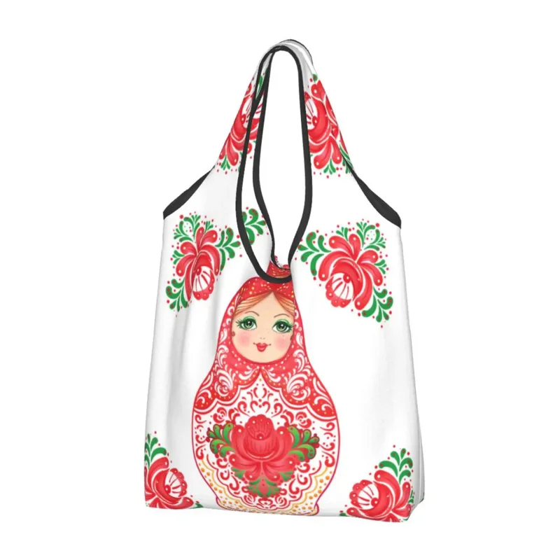 Fashion Russian Doll Babushka Matryoshka Shopping Tote Bags Portable Grocery Shoulder Shopper Bag