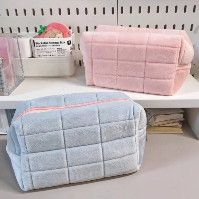 

Plush Cosmetic Bag Women Girl Large Capacity Cute Macaron Stationery Travel Makeup Organizer Pencil Case Females Storage Pouch