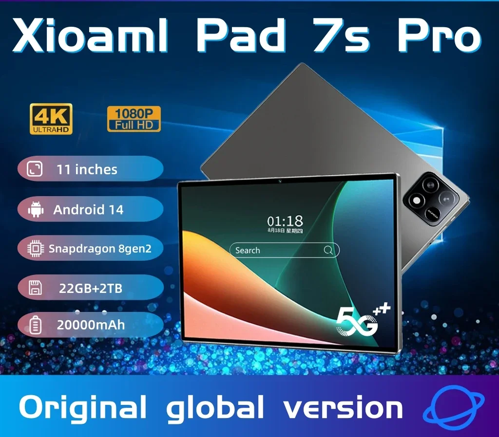Tablet PC New Original Global Edition 7S Pro Snapdragon 8 gen2 Android 14 HD 4K 22GB+2T 5G MI Dual SIM WIFI GPS