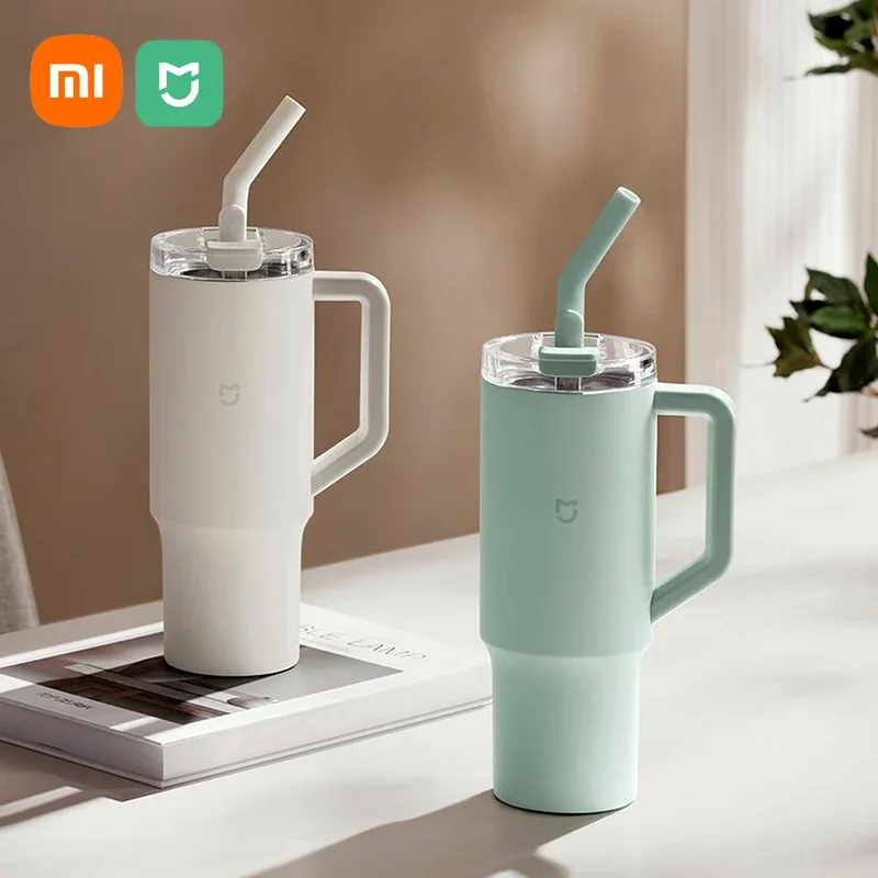Xiaomi Mijia Straw Cup 316L Stainless Steel Thermos Cup Handle Large Capacity Portable Sports Kettle Car Travel