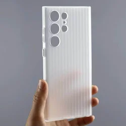 Ultra Thin Clear Corrugated Stripes Pattern Phone Case - Slim & Shockproof Design - Samsung Galaxy S23 Ultra (Matte White)