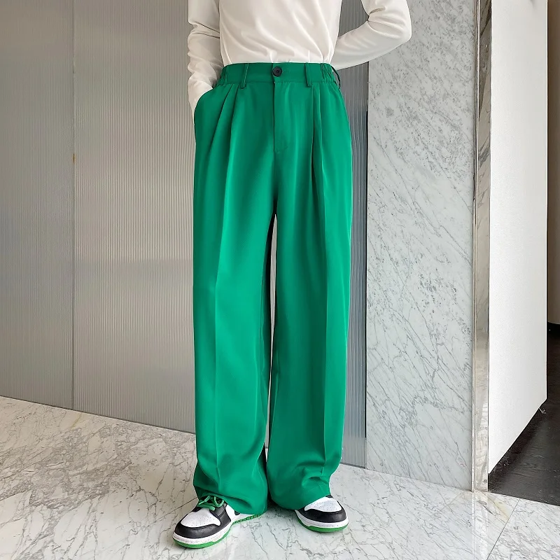 

2024 Men's Trousers Smart Casual Suit Pants Straight Wide Leg White Green Suit Pants Dress Office Daliy Formal Pants A331