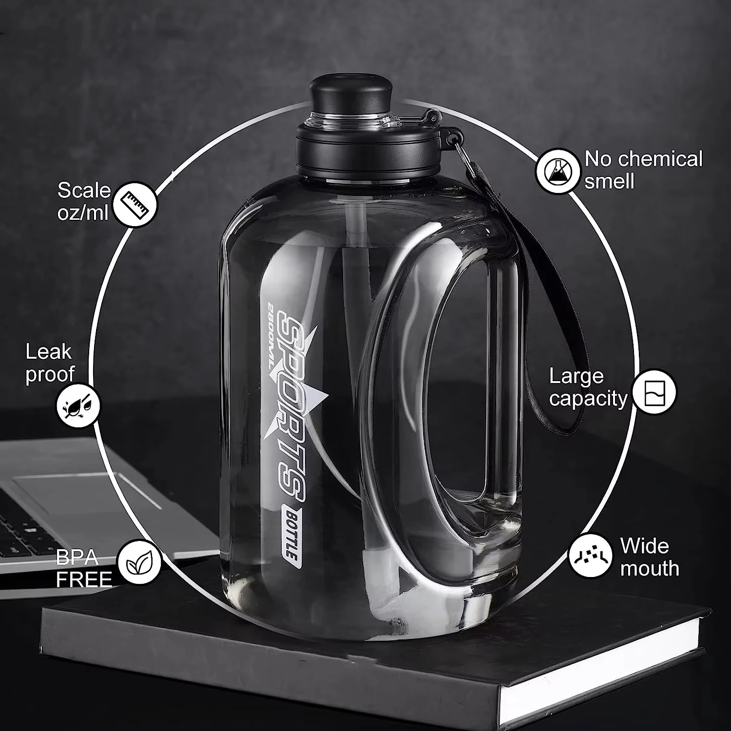 Large Capacity Water Bottle with Straw & Strap Portable Handle BPA Free Eco-Friendly Perfect for Outdoor Sports and Fitness