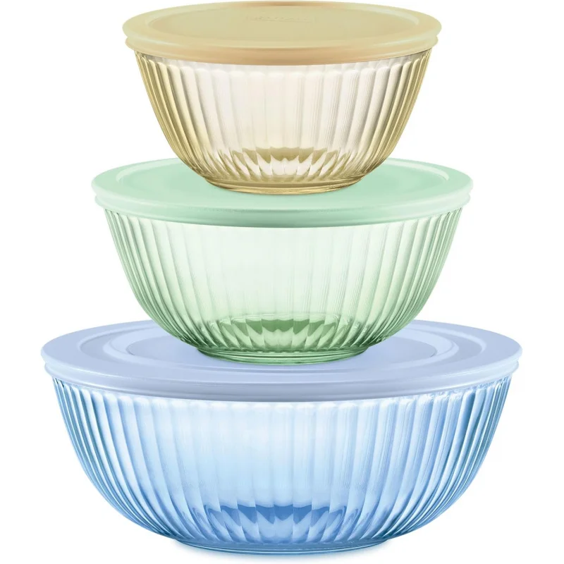 Sculpted Tinted Glass Mixing Bowl Set with Lids 1