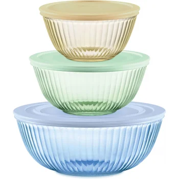 Sculpted Tinted Glass Mixing Bowl Set with Lids 1