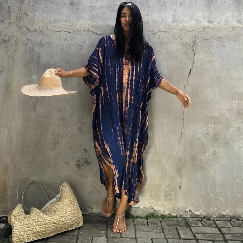 Fashion Casual Striped Print Long Dresses Women Bohemian V-neck Bat Sleeve Loose Slit Beach Dress Summer New Beachwear Vestidos 150 Fashion Casual Striped Print Long Dresses Women Bohemian V-neck Bat Sleeve Loose Slit Beach Dress Summer New Beachwear Vestidos