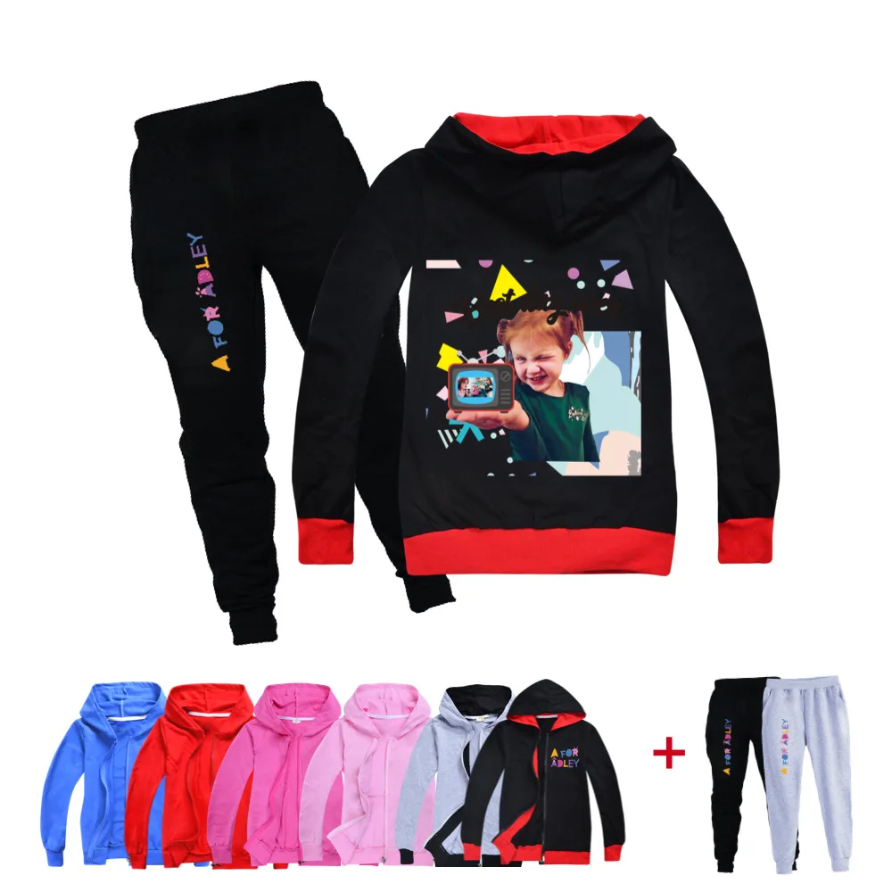 

New A for Adley Clothes Kids Casual Sportwear Toddler Girls Halloween Outfits Boys Zipper Hoody Jacket+pants 2pcs Sets