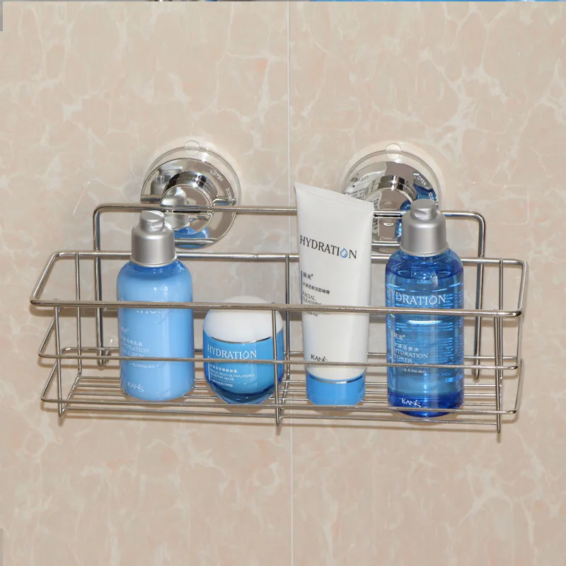 Bathroom Shelf Organizer Shower Storage Rack Stainless Steel Wall Mounted Toilet Shampoo Holder No Drill Vacuum Suction Cup 3
