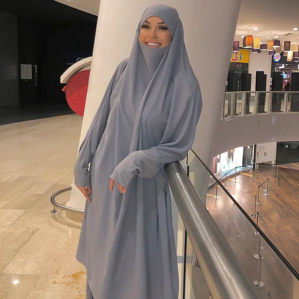 Ramadan Eid Hooded Abaya Set Muslim Prayer Garment Hijab Dress Women Long Khimar Robe Abayas Islam Clothes Niqab Djellaba Burka